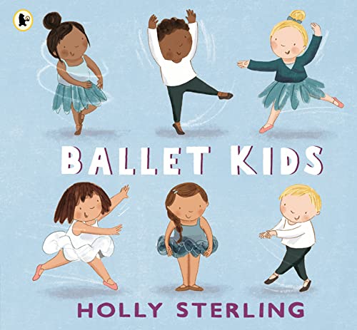 Illustration of diverse children dancing ballet, book cover for "Ballet Kids".