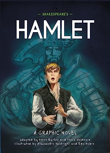 Graphic novel cover featuring a young Hamlet with a ghostly king in the background.