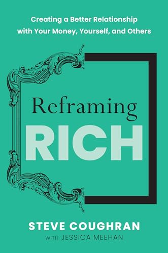 Book cover: “Reframing Rich” with ornate frame and teal background.