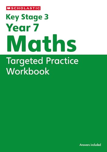 Scholastic Key Stage 3 Year 7 Maths Targeted Practice Workbook cover with green text.