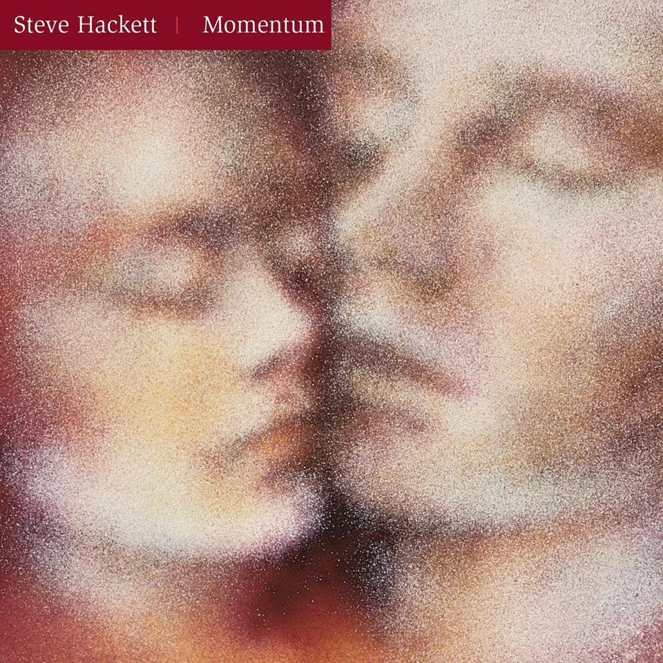 Album cover for Steve Hackett’s “Momentum” featuring a blurred, abstract face.