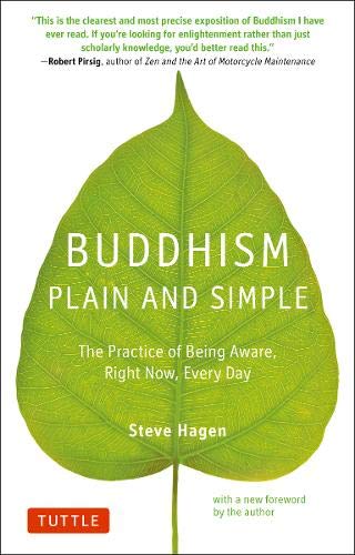 Book cover featuring a green leaf with the title Buddhism Plain and Simple.