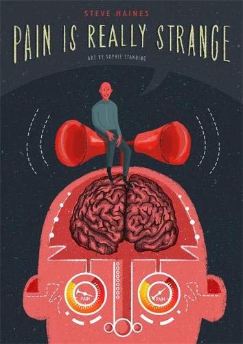 Book cover with colorful illustrations and text about pain and its effects on body.