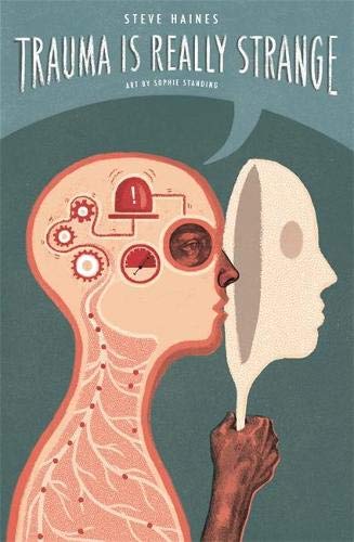 Book cover showing a human head with internal gears and alarm, holding a mask.