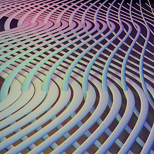 Abstract pattern of intersecting, curved white lines against a dark purple gradient background.