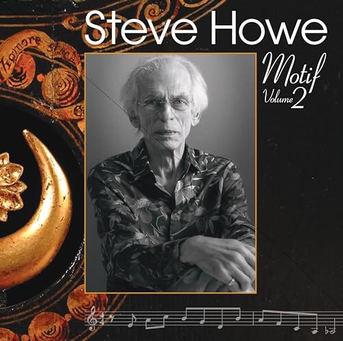 Steve Howe album cover: portrait with sitar details and musical staff.