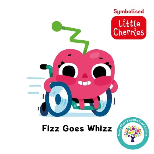 Pink cartoon apple character with wheels, titled "Fizz Goes Whizz".
