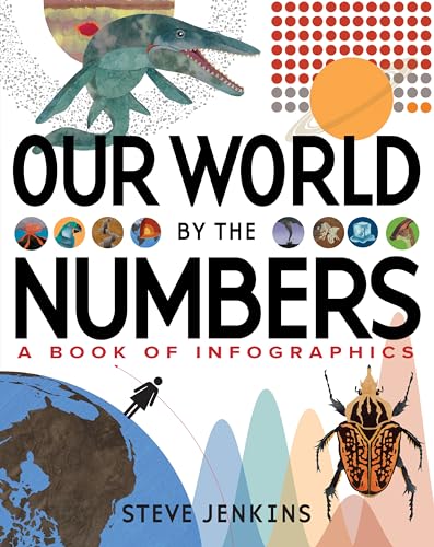 Book cover featuring a prehistoric marine reptile, a planet, a beetle, and infographic elements.