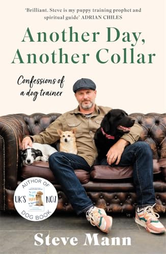 Book cover featuring a man with three dogs on a leather couch.