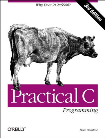 Book cover: cow illustration above title "Practical C Programming".