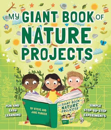 Book cover with illustrated children reading about nature projects.