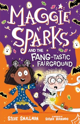 Book cover: two children in costumes with spooky fairground decorations.