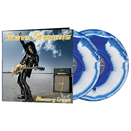 Steve Stevens "Memory Crash" vinyl record with blue and white swirl pattern.
