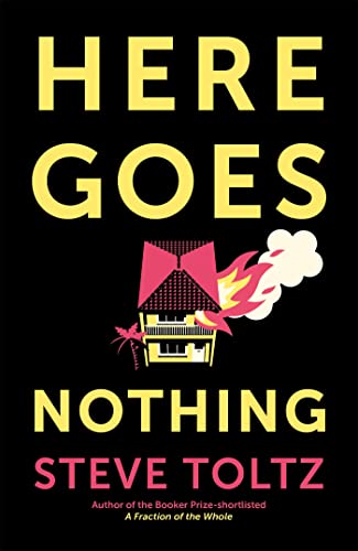 Book cover: black background with yellow and pink graphic of a burning house.