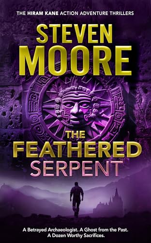 Book cover: Aztec calendar stone, silhouetted figure, and title “The Feathered Serpent.”