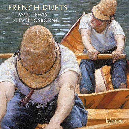 "CD cover art: two men rowing a boat, wearing straw hats and white shirts."