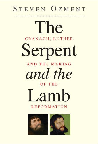 Book cover featuring text “The Serpent and the Lamb” and two portraits.