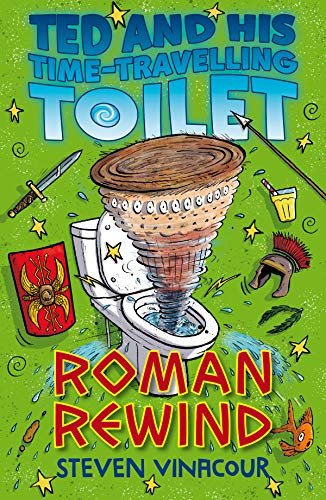 Book cover featuring a toilet with a swirling vortex and ancient Roman artifacts.