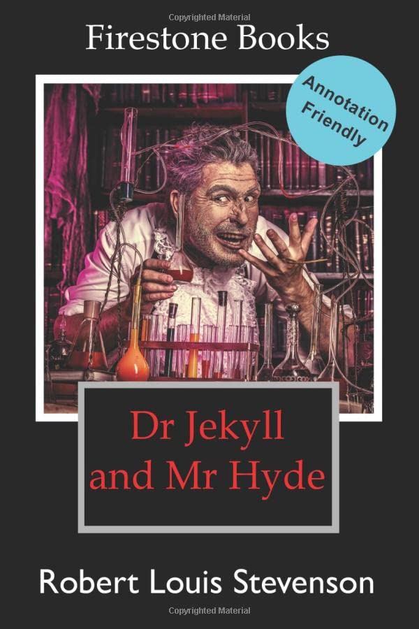 Book cover for “Dr Jekyll and Mr Hyde” featuring a scientist.
