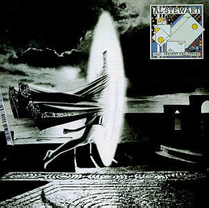 Al Stewart album cover: surreal black and white image of a figure ascending.