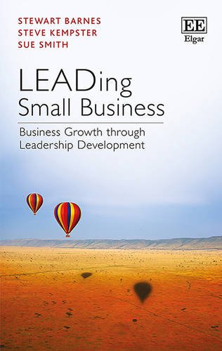 Book cover with title "Leading Small Business" and hot air balloons.