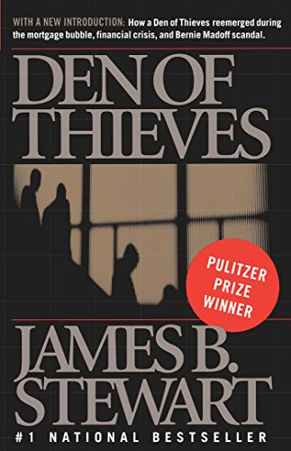 Book cover for "Den of Thieves" with silhouettes and a red sticker.