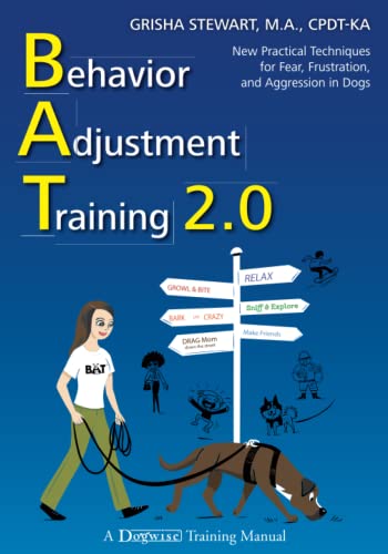 Book cover: woman walking a dog, signpost with dog behavior options.