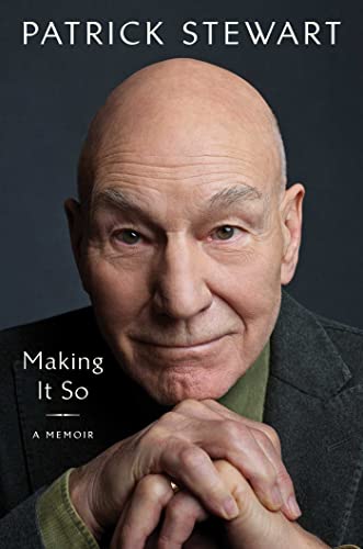 Book cover featuring a portrait of Patrick Stewart with his hands clasped together.