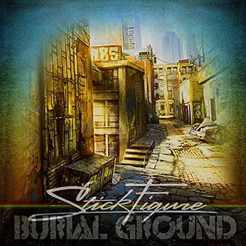 CD cover for Stick Figure’s “Burial Ground” depicts a distressed urban scene.