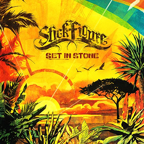 Album cover for Stick Figure’s “Set In Stone” with a sunset landscape.