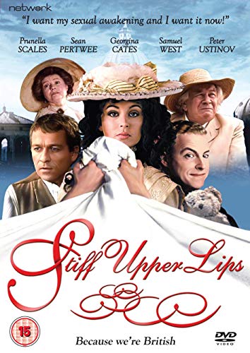 Stiff Upper Lips" DVD cover featuring a group in early 20th-century attire.