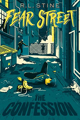 Book cover illustration showing a person lying in a dark alleyway with roller skates.