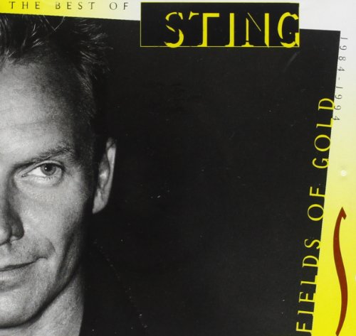Black and white portrait of Sting on a CD cover with yellow text accents.
