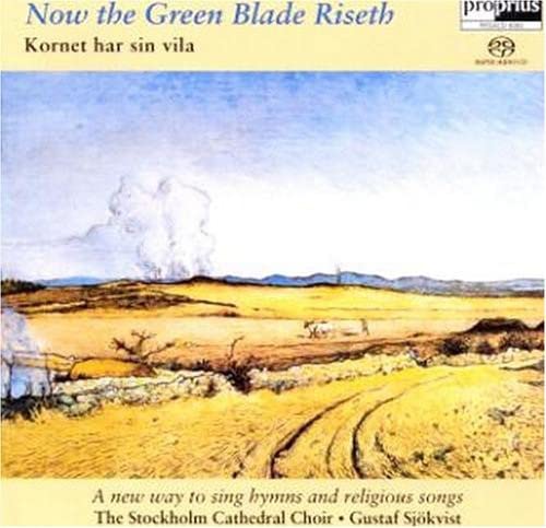 CD cover: pastoral landscape painting with text, "Now the Green Blade Riseth".