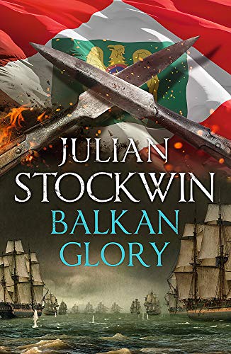 Book cover: swords, flags, and sailing ships on a stormy sea.