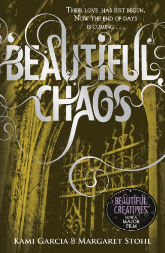 Book cover for “Beautiful Chaos” with ornate gold lettering and a dark archway.