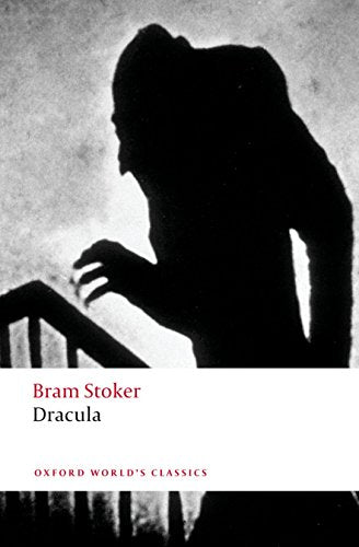 Book cover of Dracula by Bram Stoker featuring a dark silhouette of a figure.