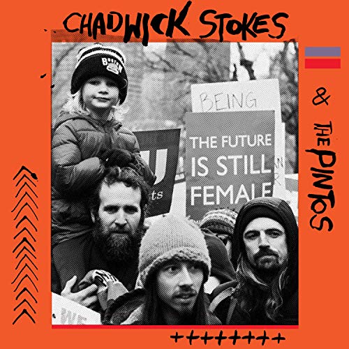 "Album cover with orange background, black-and-white protest photo, and handwritten-style text."