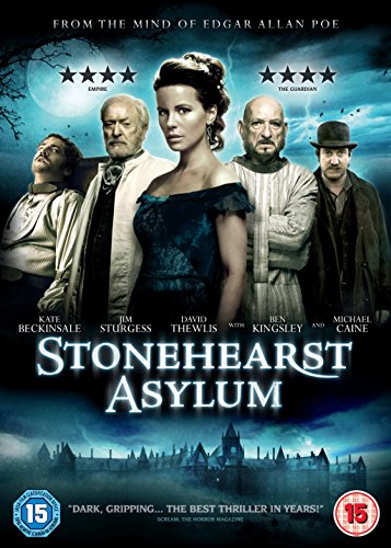 Stonehearst Asylum" DVD cover featuring cast portraits and a gothic building.