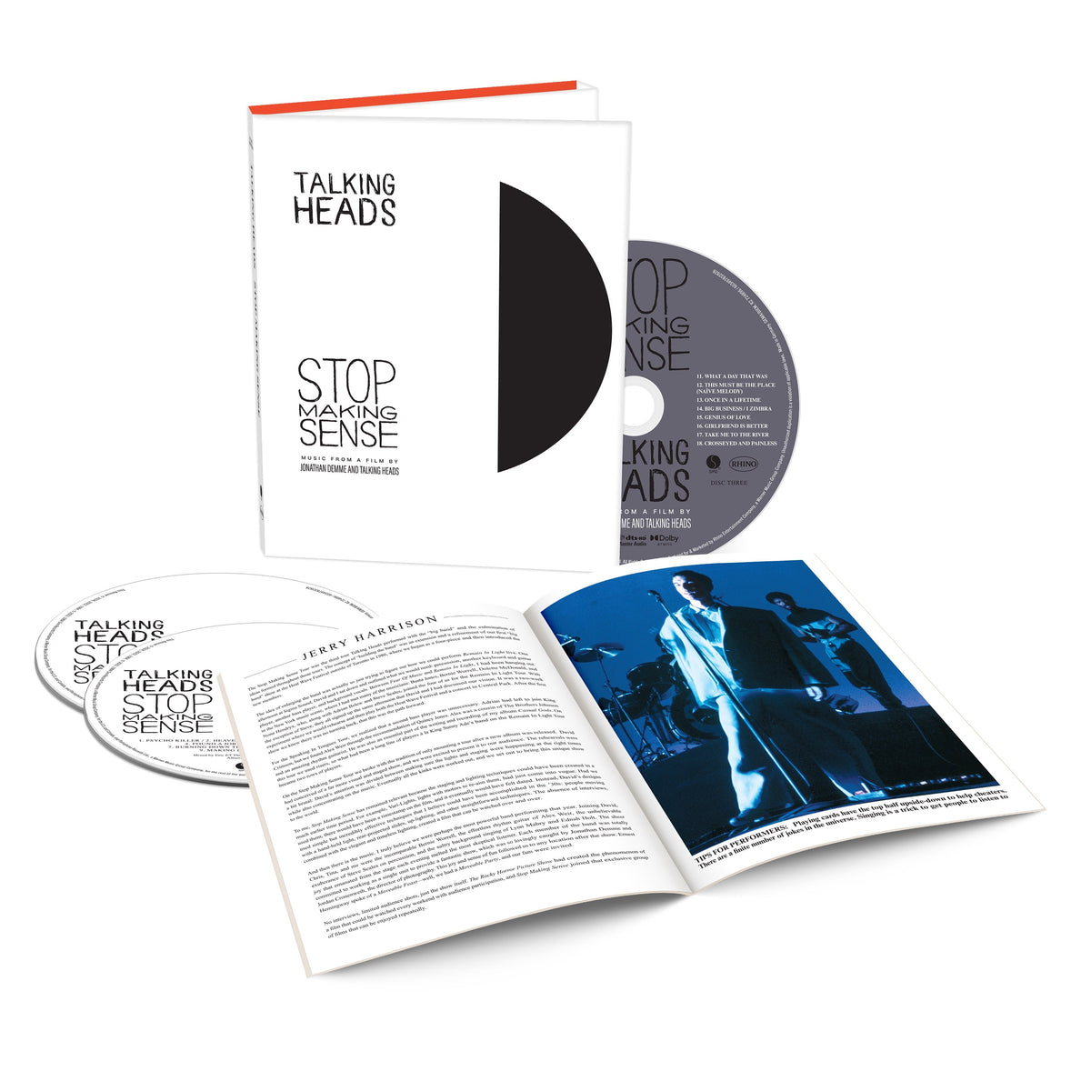 “Stop Making Sense” deluxe edition: CD, Blu-ray, and concert imagery.