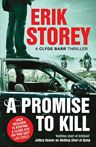 Book cover: man on car, motorcycles speeding, red title "A Promise to Kill".