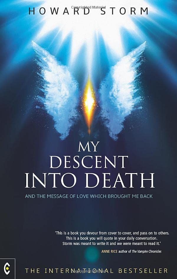 Book cover with a swirling blue and white image, and a central light.