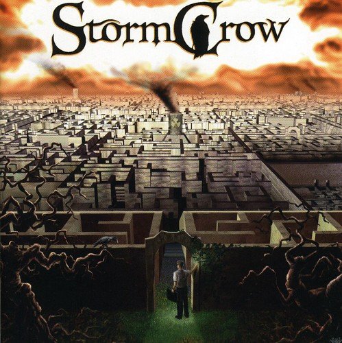 CD cover: dystopian city landscape with a lone figure and storm clouds.