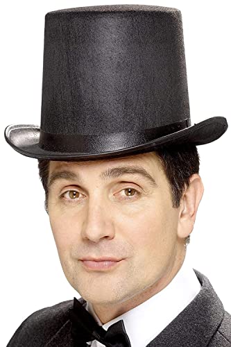 Man wearing a tall, black stovepipe top hat.