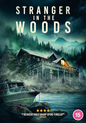 DVD cover for “Stranger In The Woods” featuring a cabin in a dark forest.
