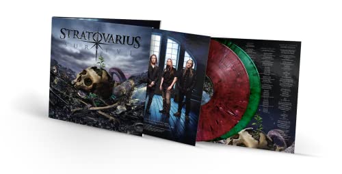 Stratovarius “Survive” vinyl record with band image and colored discs.