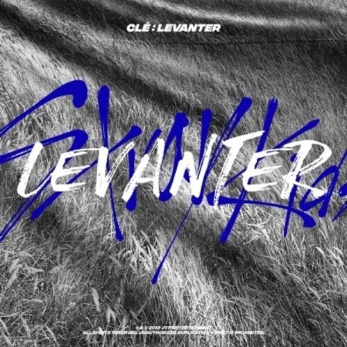 Stray Kids “Cle: Levanter” album cover with blue brushstroke text on grayscale.