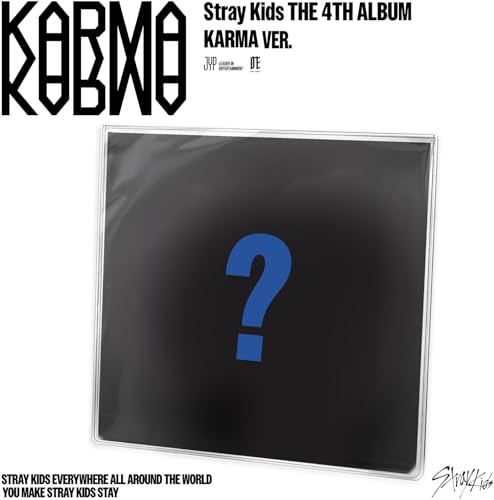 Black album cover with a large blue question mark, Stray Kids branding.