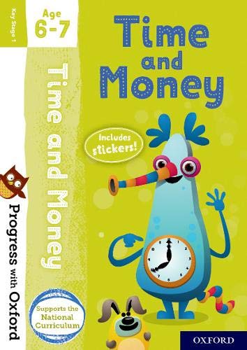 Book cover for “Time and Money” age 6-7, featuring a cartoon character.