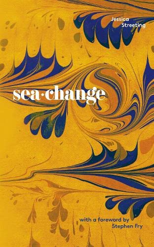 Book cover: “Sea-Change” with swirling gold, blue, and white marbled design.